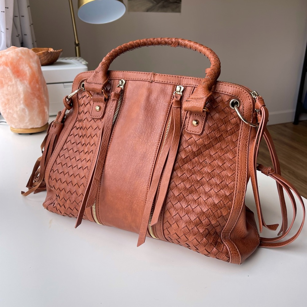 Urban Expressions Vegan Leather Fringe Woven Purse